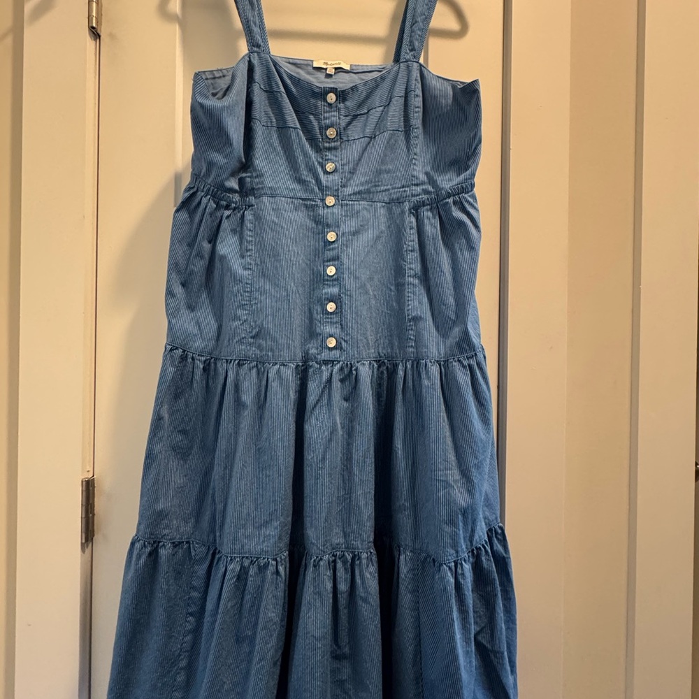 Madewell denim Blue striped Button-Front tiered Dress